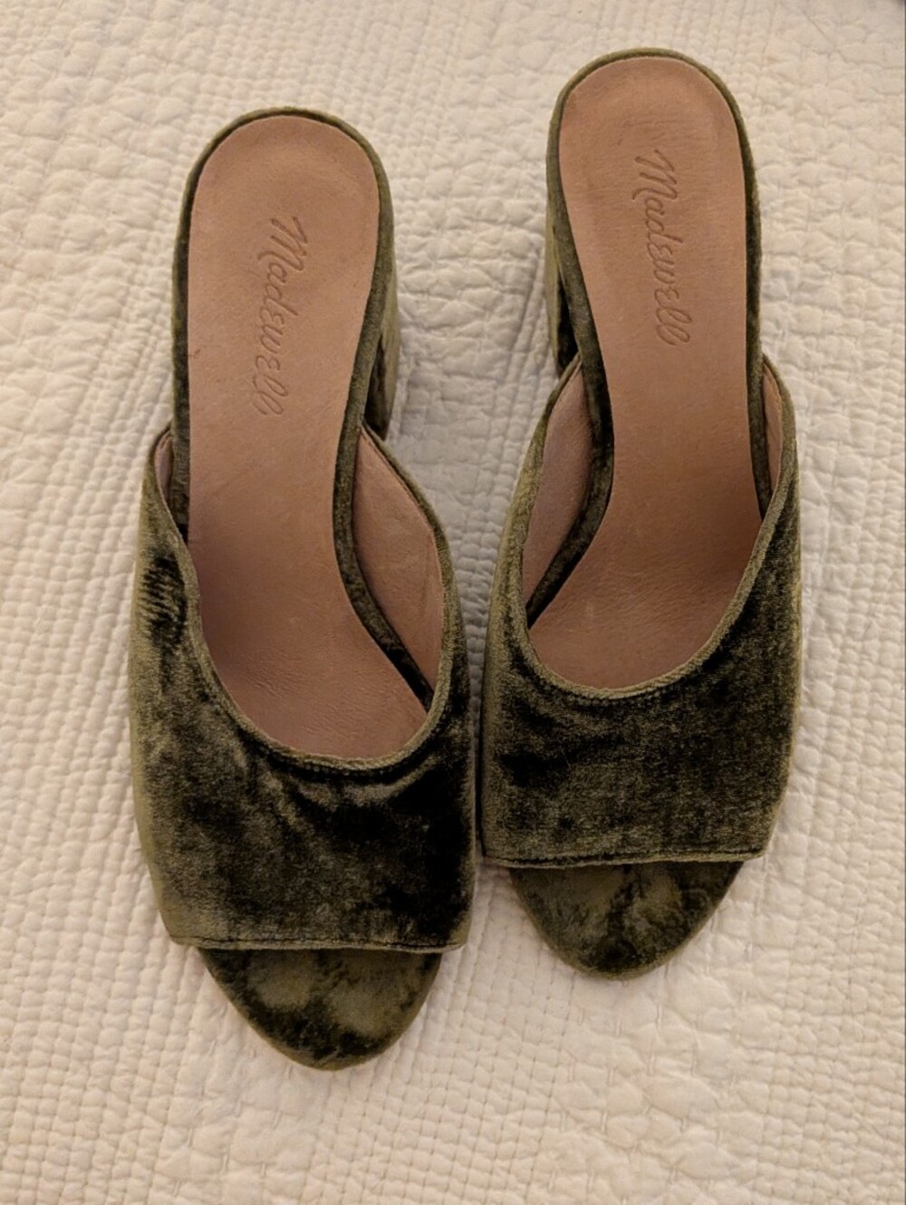 Madewell Olive Velvet Open-Toe Slide Mules 8.5